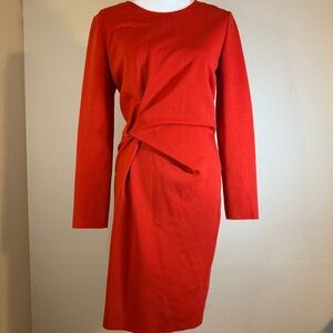 Lanvin River 2015 Jersey Twist Orange Wool Long Sleeve Dress